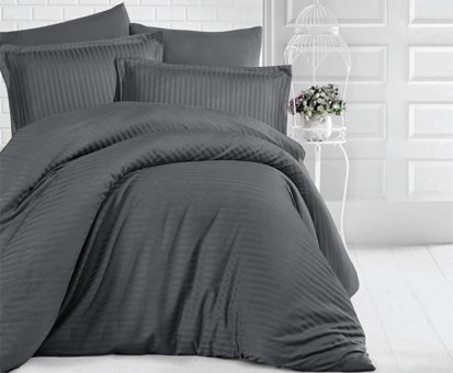 Clasy Saten Dört Mevsim 200 x 220 cm Çizgili Çift Kişilik Nevresim Takımı Füme