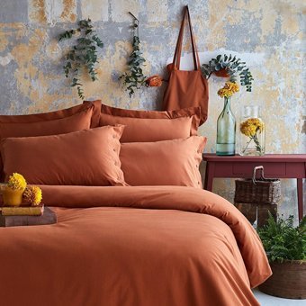 Apricitas Pamuk Dört Mevsim 200 x 220 cm Lastikli Düz Çift Kişilik Nevresim Takımı Kiremit