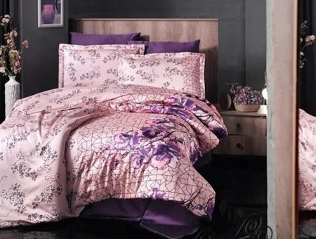 Nevresim Dünyası Pamuk Saten Dört Mevsim 200 x 220 cm Çiçekli Çift Kişilik Nevresim Takımı Pembe