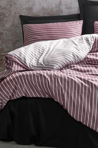 Cotton Box Saten Dört Mevsim 200 x 220 cm Çizgili Çift Kişilik Nevresim Takımı Bordo