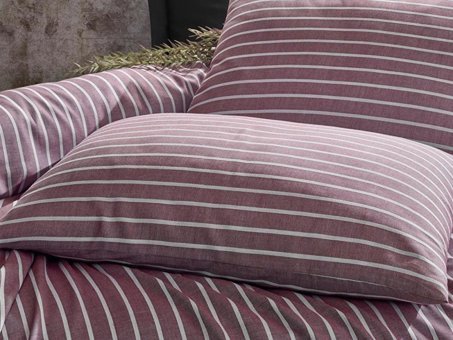 Cotton Box Saten Dört Mevsim 200 x 220 cm Çizgili Çift Kişilik Nevresim Takımı Bordo