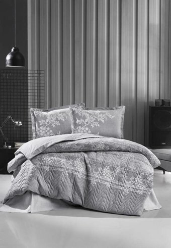 Clasy Pamuk Ranforce Dört Mevsim 220 x 230 cm Çiçekli Çift Kişilik Nevresim Takımı Gri