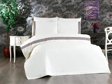 Çeyiz Diyarı Pamuk Dört Mevsim 200 x 220 cm Düz Çift Kişilik Nevresim Takımı Krem Mürdüm