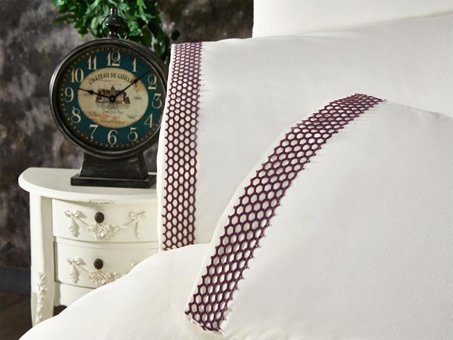 Çeyiz Diyarı Pamuk Dört Mevsim 200 x 220 cm Düz Çift Kişilik Nevresim Takımı Krem Mürdüm