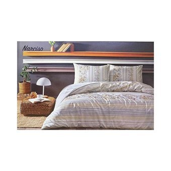 Özdilek Kışlık 200 x 220 cm Çiçekli Çizgili Çift Kişilik Nevresim Takımı Bej