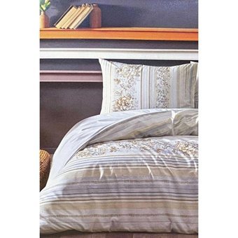 Özdilek Kışlık 200 x 220 cm Çiçekli Çizgili Çift Kişilik Nevresim Takımı Bej