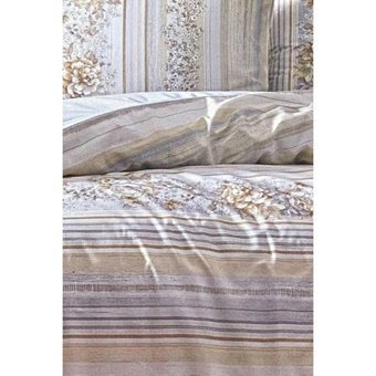 Özdilek Kışlık 200 x 220 cm Çiçekli Çizgili Çift Kişilik Nevresim Takımı Bej