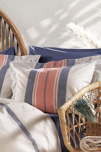 Zebra Pamuk Dört Mevsim 200 x 220 cm Şeritli Çift Kişilik Nevresim Takımı Kiremit Lacivert