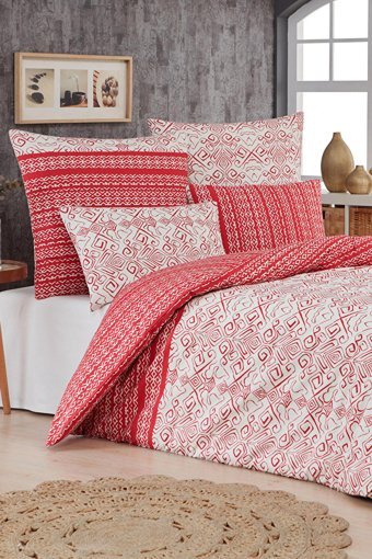 Mislina Home Pamuk Kışlık 160 x 220 cm Baskılı Çift Kişilik Nevresim Takımı Beyaz Kırmızı