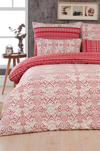 Mislina Home Pamuk Kışlık 160 x 220 cm Baskılı Çift Kişilik Nevresim Takımı Beyaz Kırmızı
