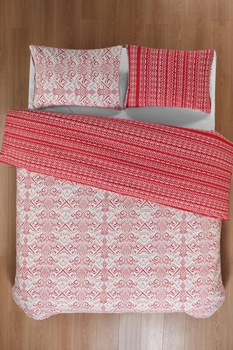 Mislina Home Pamuk Kışlık 160 x 220 cm Baskılı Çift Kişilik Nevresim Takımı Beyaz Kırmızı