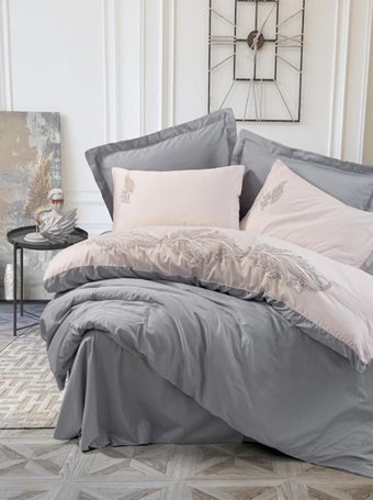 Cotton Box Saten Dört Mevsim 200 x 220 cm Düz Çift Kişilik Nevresim Takımı Gri