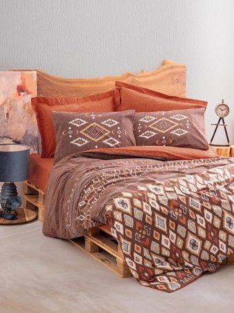 Cotton Box Pamuk Dört Mevsim 200 x 220 cm Modern Çift Kişilik Nevresim Takımı Turuncu