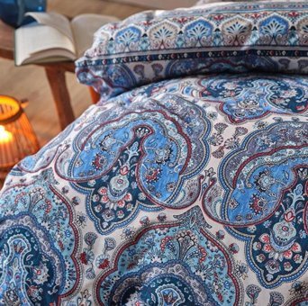 Karaca Home Pamuk Dört Mevsim 200 x 220 cm Desenli Çift Kişilik Nevresim Takımı Mavi