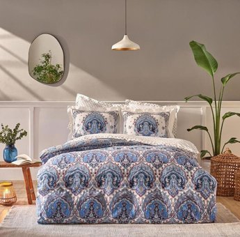 Karaca Home Pamuk Dört Mevsim 200 x 220 cm Desenli Çift Kişilik Nevresim Takımı Mavi