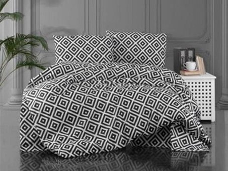 Çeyiz Diyarı Ranforce Dört Mevsim 195 x 220 cm Geometrik Çift Kişilik Nevresim Takımı Siyah