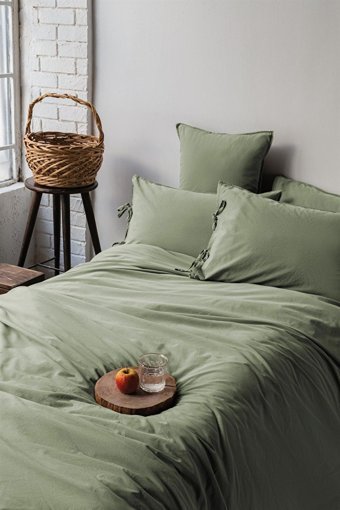İssimo Home Pamuk Dört Mevsim 240 x 220 cm Düz Çift Kişilik Nevresim Takımı Yeşil