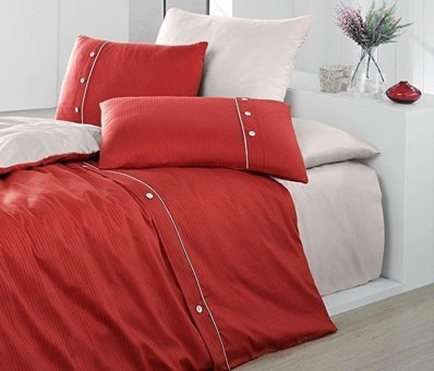 Metin Ev Pamuk Saten Dört Mevsim 200 x 220 cm Düz Çift Kişilik Nevresim Takımı Beyaz Kırmızı