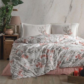 Clasy Ranforce Dört Mevsim 200 x 220 cm Yaprak Çift Kişilik Nevresim Takımı Pudra