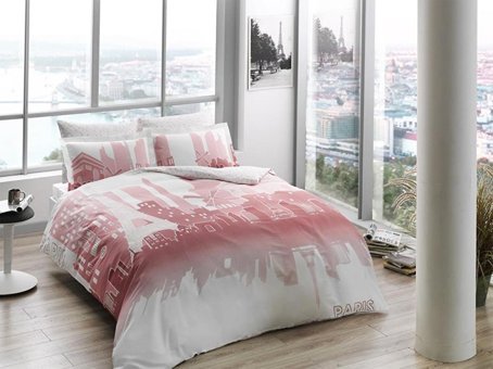 Taç Saten Dört Mevsim 200 x 220 cm Desenli Çift Kişilik Nevresim Takımı Gül Kurusu