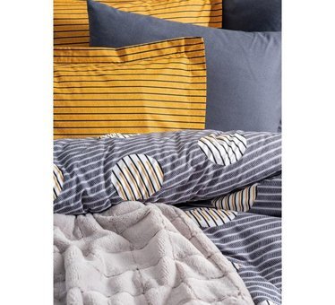 Cotton Box Ranforce Kışlık 200 x 220 cm Battaniyeli Çizgili Çift Kişilik Nevresim Takımı Gri