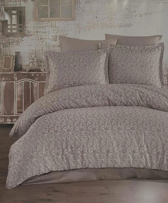 Clasy Saten Dört Mevsim 200 x 220 cm Şal Desen Çift Kişilik Nevresim Takımı Kahverengi