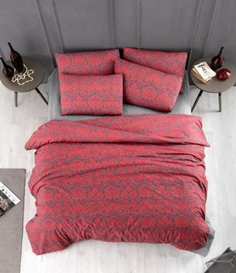 Ete Hometex Ranforce Dört Mevsim 200 x 220 cm Desenli Çift Kişilik Nevresim Takımı Kırmızı