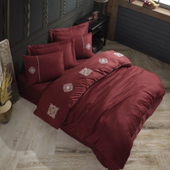 Hobby Saten Dört Mevsim 200 x 220 cm Etnik Çift Kişilik Nevresim Takımı Bordo