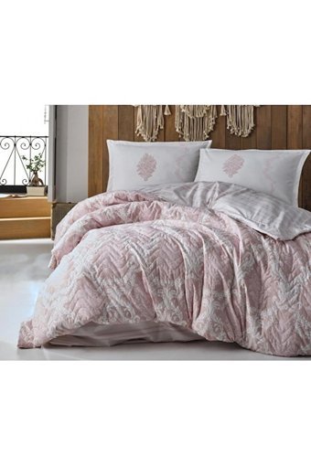 Clasy Pamuk Dört Mevsim 220 x 230 cm Şal Desen Çift Kişilik Nevresim Takımı Pudra