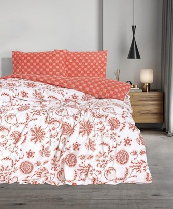 Cotton Box Pamuk Dört Mevsim 200 x 220 cm Çiçekli Çift Kişilik Nevresim Takımı Kırmızı