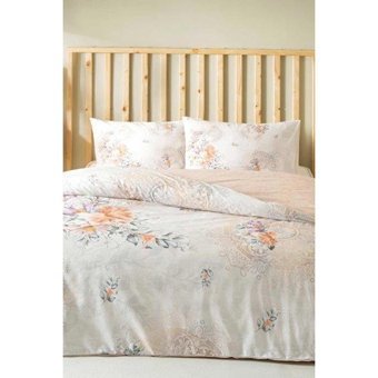 Özdilek Pamuk Polyester Kışlık 200 x 220 cm Çiçekli Çift Kişilik Nevresim Takımı Somon