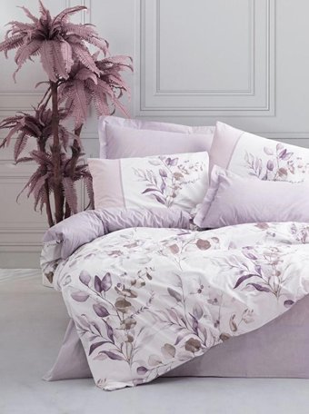 Cotton Box Ranforce Dört Mevsim 200 x 220 cm Çiçekli Çift Kişilik Nevresim Takımı Lila