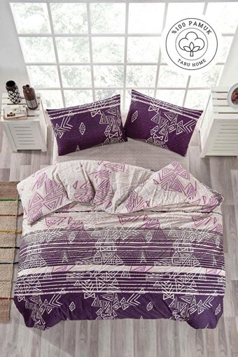 Tabu Home Pamuk Dört Mevsim 200 x 220 cm Geometrik Çift Kişilik Nevresim Takımı Mor