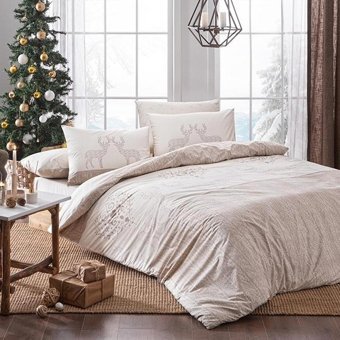 Nevresim Dünyası Pamuk Dört Mevsim 200 x 220 cm Desenli Çift Kişilik Nevresim Takımı Krem