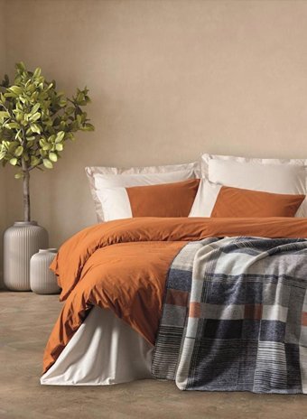 Cotton Box Pamuk Dört Mevsim 200 x 220 cm Battaniyeli Düz Çift Kişilik Nevresim Takımı Tarçın