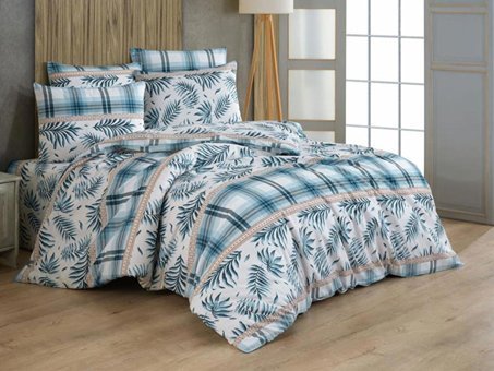 Çeyiz Diyarı Ranforce Dört Mevsim 195 x 220 cm Yaprak Çift Kişilik Nevresim Takımı Mavi