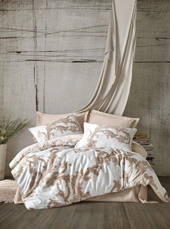 Cotton Box Saten Dört Mevsim 200 x 220 cm Etnik Çift Kişilik Nevresim Takımı Bej