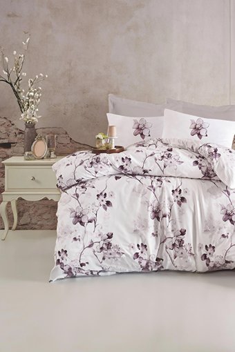Depomaxx Pamuk Polyester Dört Mevsim 200 x 220 cm Çiçekli Çift Kişilik Nevresim Takımı Bej
