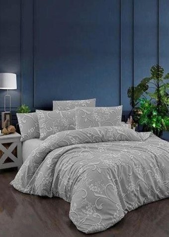 T.Concept Pamuk Polyester Dört Mevsim 200 x 220 cm Desenli Çift Kişilik Nevresim Takımı Gri