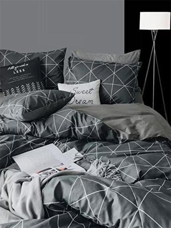 Mulberry Pamuk Kışlık 200 x 220 cm Lastikli Çizgili Çift Kişilik Nevresim Takımı Antrasit
