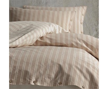 Clasy Pamuk Dört Mevsim 200 x 220 cm Çizgili Çift Kişilik Nevresim Takımı Bej