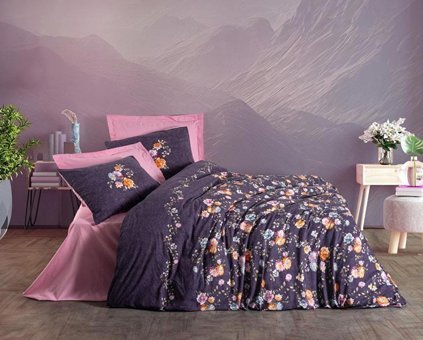 Cotton Box Pamuk Dört Mevsim 200 x 220 cm Çiçekli Çift Kişilik Nevresim Takımı Mor