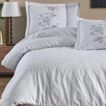 Nevresim Dünyası Ranforce Dört Mevsim 200 x 220 cm Çizgili Çift Kişilik Nevresim Takımı Beyaz