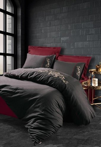Nevresim Dünyası Saten Dört Mevsim 200 x 220 cm Modern Çift Kişilik Nevresim Takımı Bordo