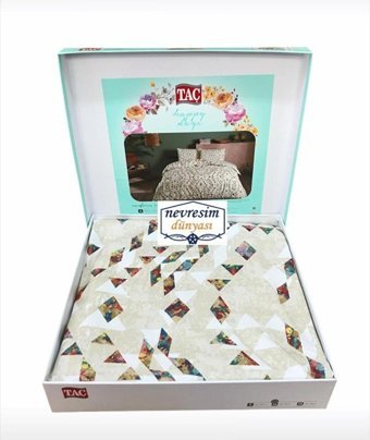 Nevresim Dünyası Ranforce Dört Mevsim 200 x 220 cm Geometrik Çift Kişilik Nevresim Takımı Bej