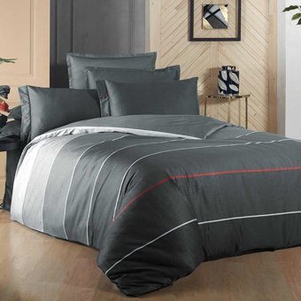 Sarev Saten Kışlık 200 x 220 cm Geometrik Çift Kişilik Nevresim Takımı Siyah