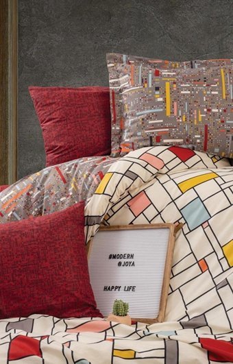 Nevresim Dünyası Ranforce Dört Mevsim 200 x 220 cm Geometrik Çift Kişilik Nevresim Takımı Bordo