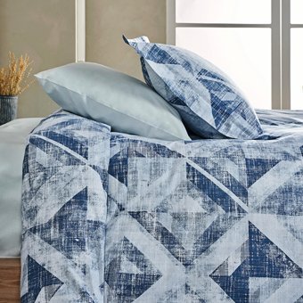 Marie Claire Pamuk Ranforce Dört Mevsim 200 x 220 cm Geometrik Çift Kişilik Nevresim Takımı Mavi
