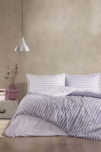 Özdilek Pamuk Kışlık 200 x 220 cm Çizgili Çift Kişilik Nevresim Takımı Mor