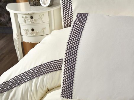 Çeyiz Diyarı Pamuk Dört Mevsim 200 x 220 cm Düz Çift Kişilik Nevresim Takımı Antrasit Krem